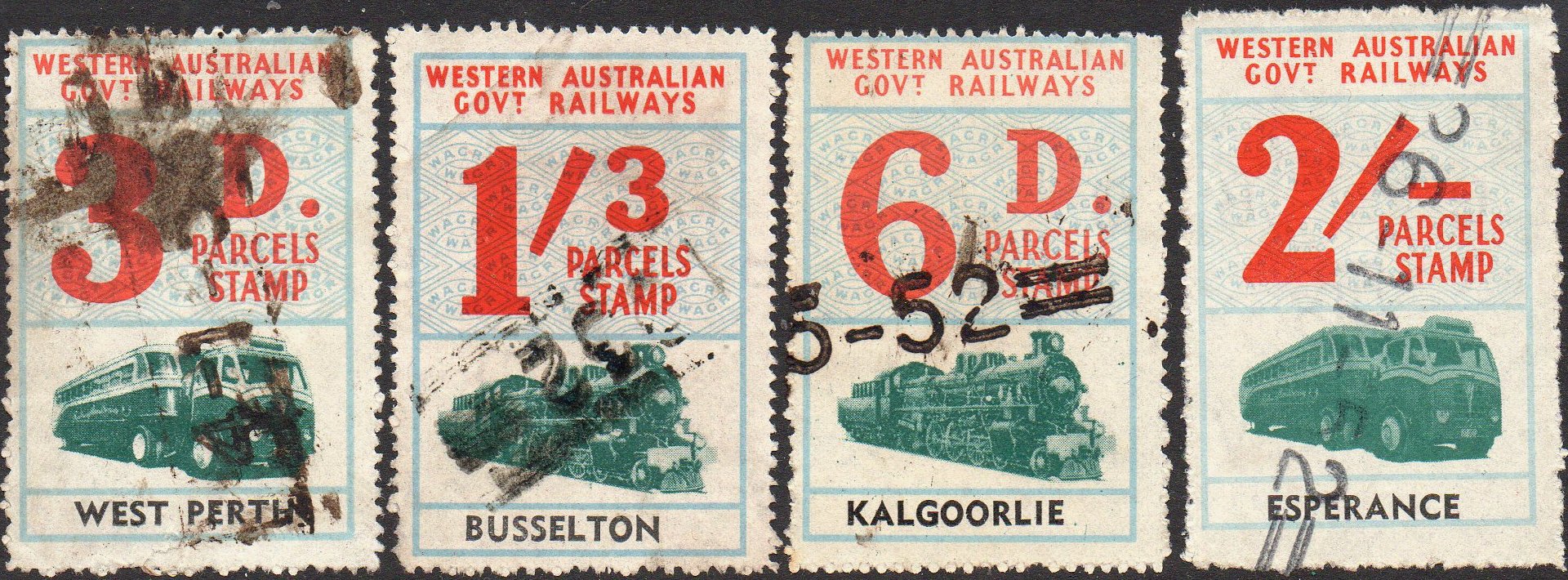 Western Australia Railway Parcels Stamps Cancellation Types